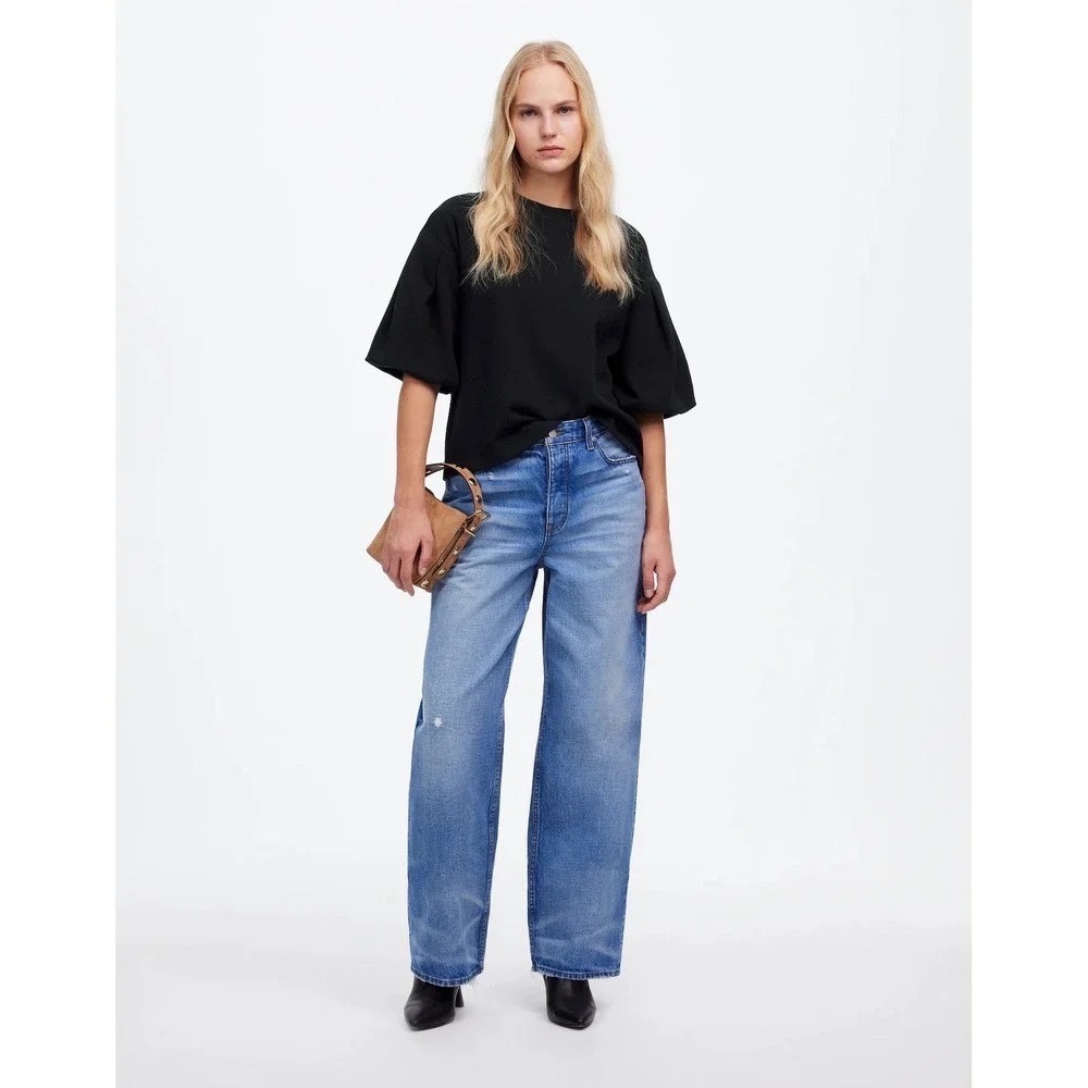 NWT Madewell Puff Short Sleeve Sweatshirt in True Black | Size Small - Picture 6 of 12